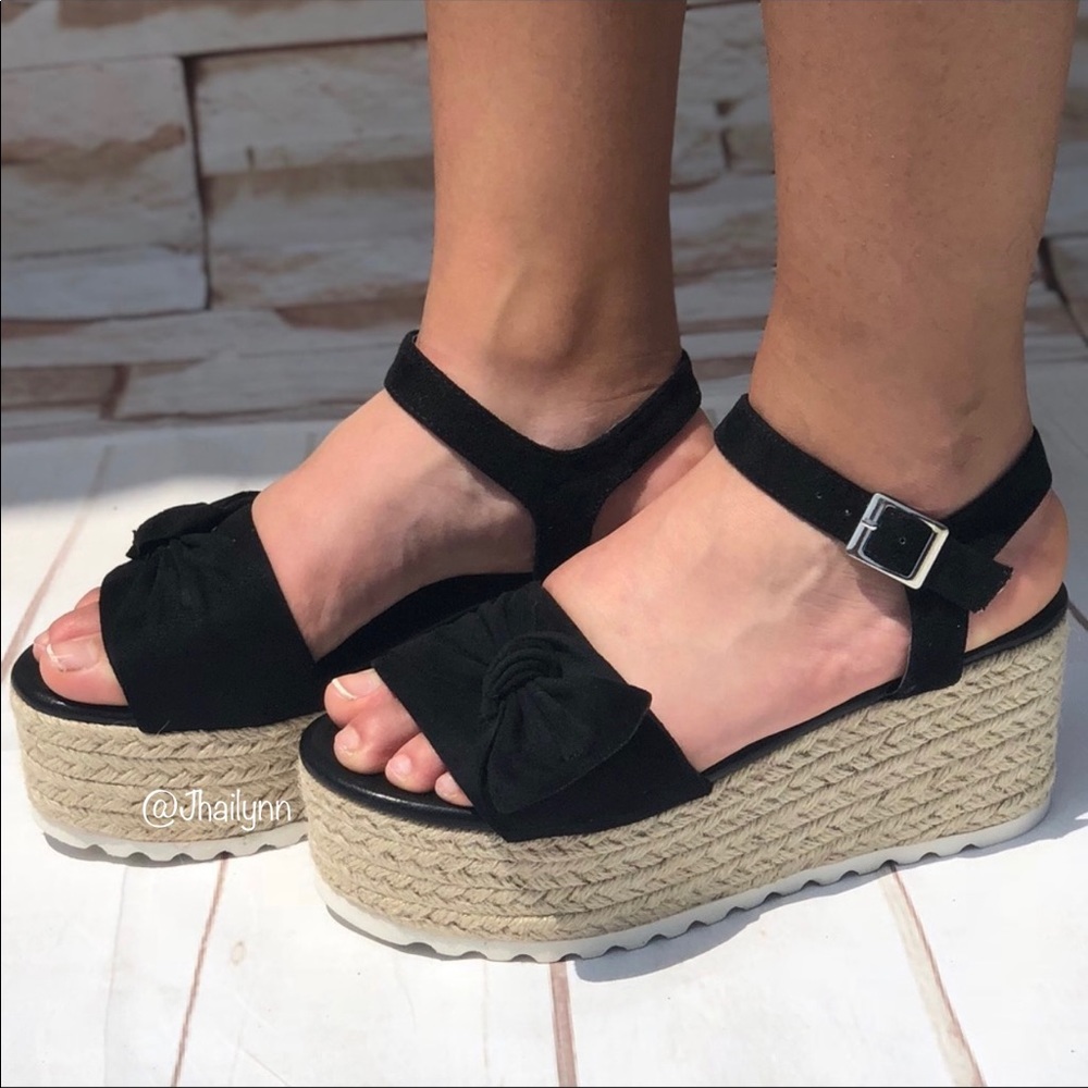 ESPADRILLE BOW TIE PLATFORM WEDGE SANDALS